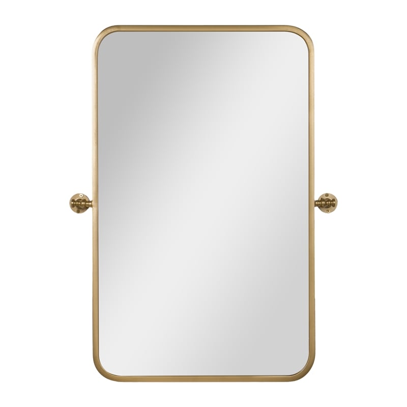 Metal Pivot Wall Mirror with Tilt Feature Slim Style Frame in Gold - 35
