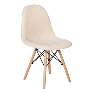 Armless Off White Faux Shearling Accent Chair with Modern Wood Legs
