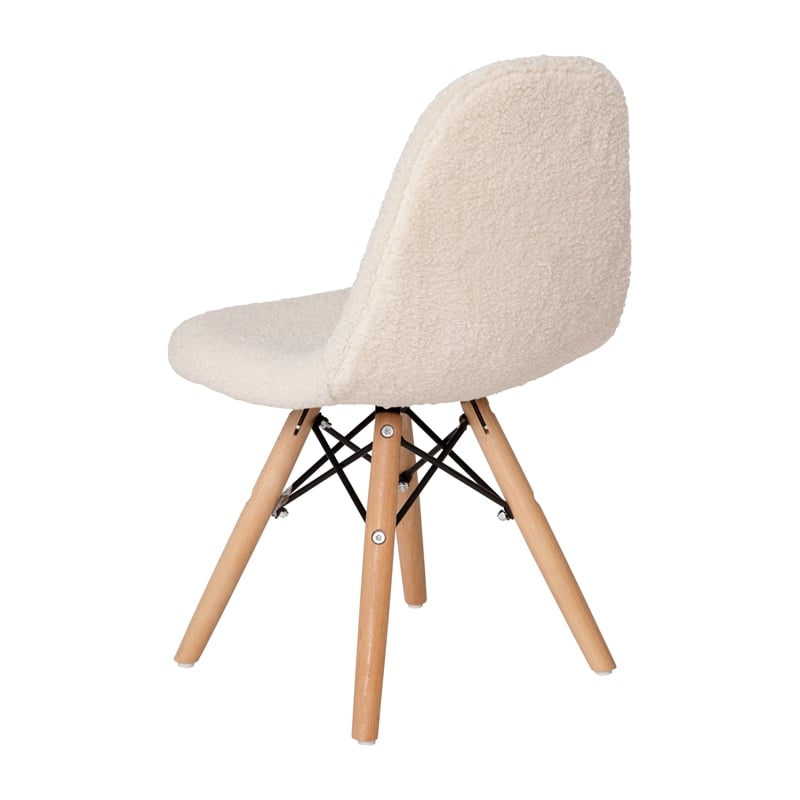 Kids Armless Off White Faux Shearling Chair with Beechwood Legs