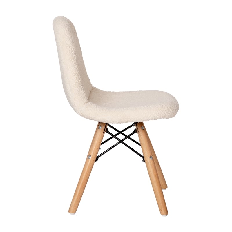 Kids Armless Off White Faux Shearling Chair with Beechwood Legs