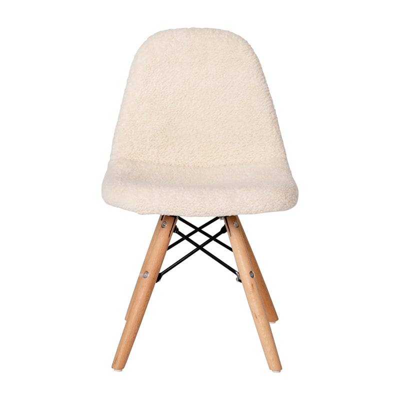 Kids Armless Off White Faux Shearling Chair with Beechwood Legs