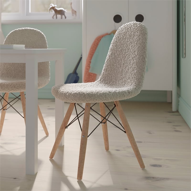 Kids Armless Off White Faux Shearling Chair with Beechwood Legs