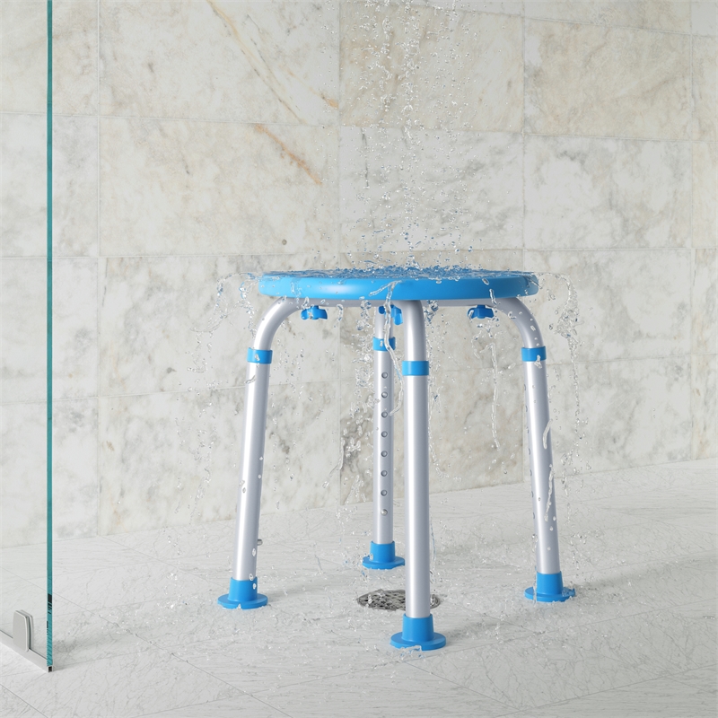 Adjustable Bath & Shower Stool with Non-Slip Feet Tool-Free Assembly in Blue