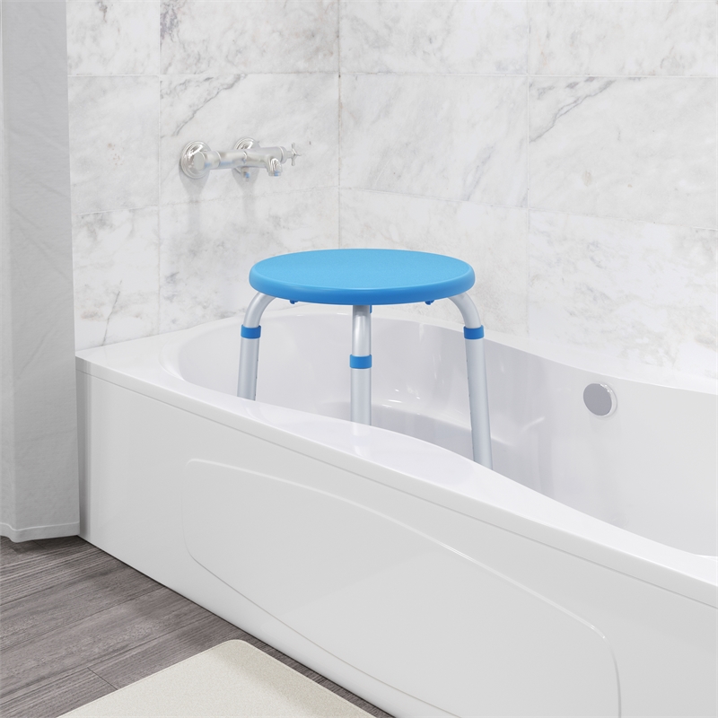 Adjustable Bath & Shower Stool with Non-Slip Feet Tool-Free Assembly in Blue