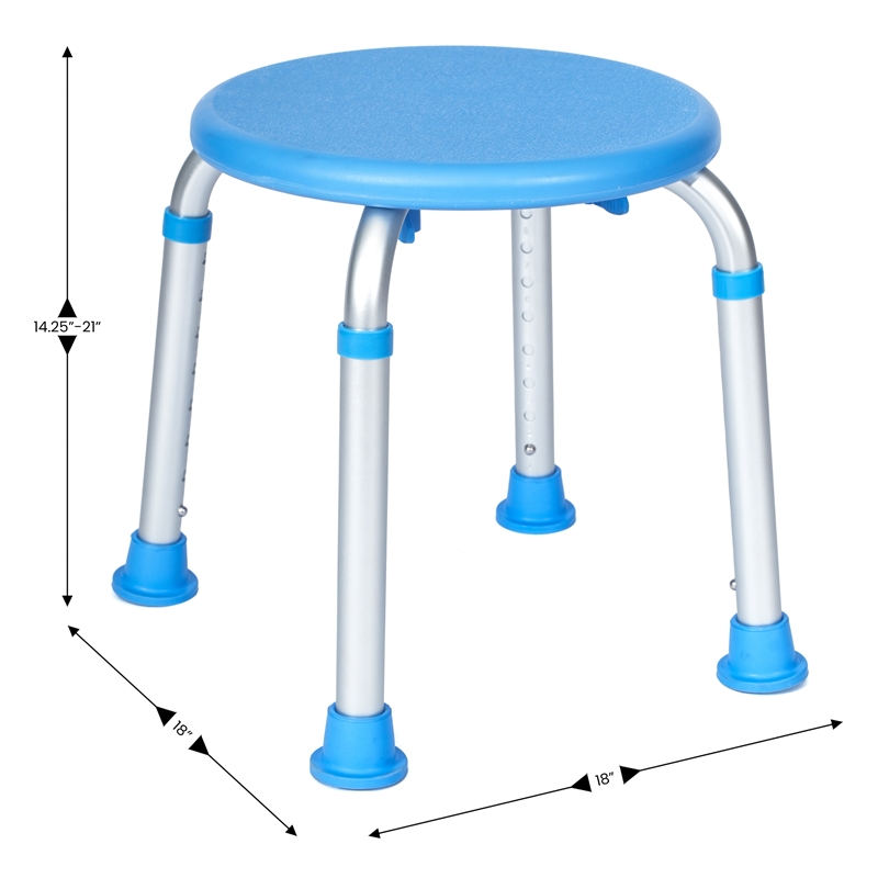 Adjustable Bath & Shower Stool with Non-Slip Feet Tool-Free Assembly in Blue