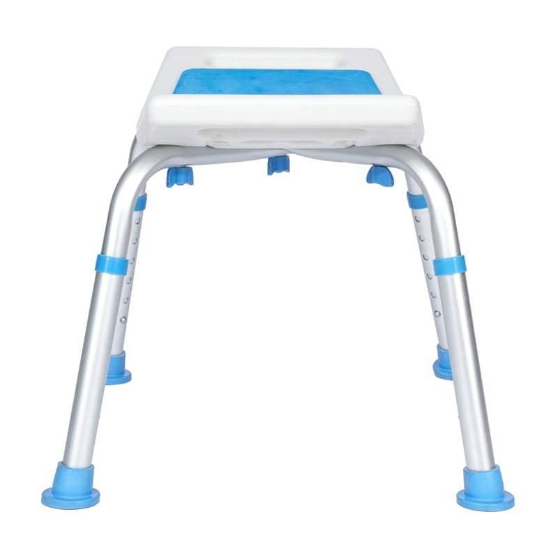 Padded Shower Stool w/ Adjustable Height Non-Slip Feet and Seat Pad in Wht/Blue