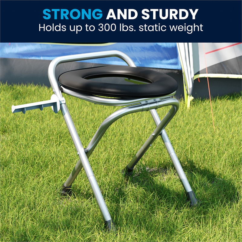 Medical Grade Folding Travel Toilet with Cushioned Seat and Non-Slip Feet-SIL/BK