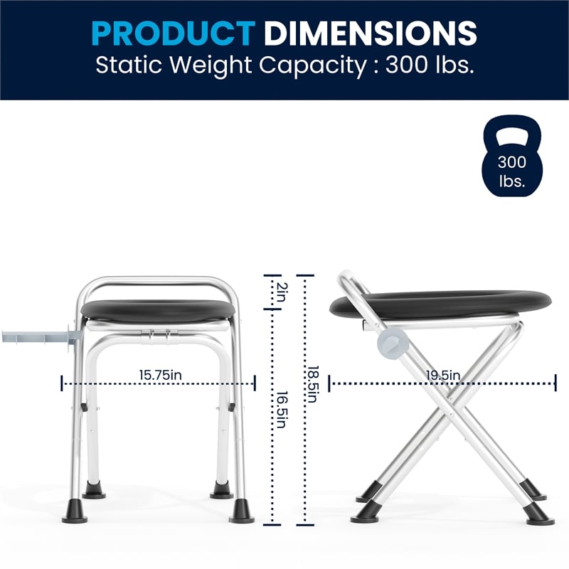 Medical Grade Folding Travel Toilet with Cushioned Seat and Non-Slip Feet-SIL/BK