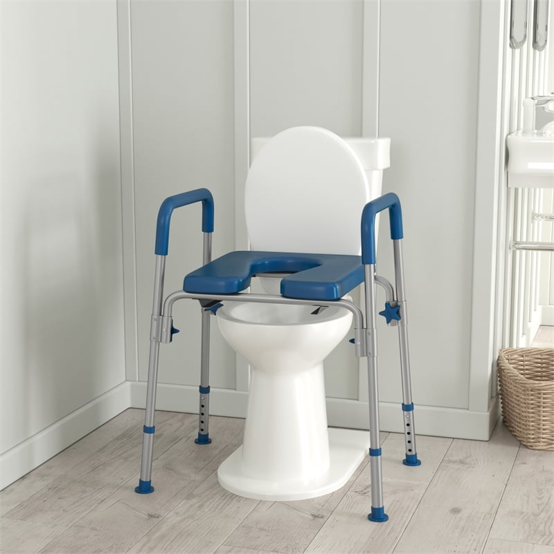 Height Adjustable Multifunctional Heavy Duty Commode and Shower Chair - Blue
