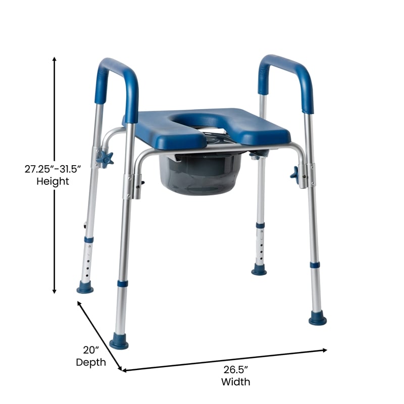 Height Adjustable Multifunctional Heavy Duty Commode and Shower Chair - Blue