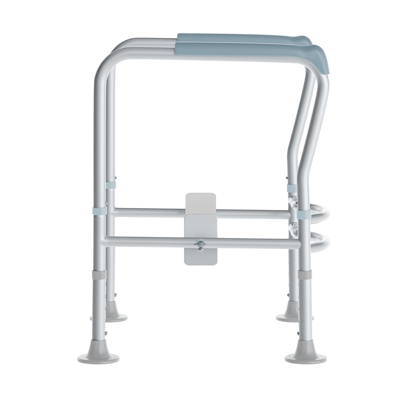 Adjustable Toilet Safety Rail with Padded Handles and Steel Frame-Silver/Gray