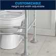 Adjustable Toilet Safety Rail with Padded Handles and Steel Frame-Silver/Gray