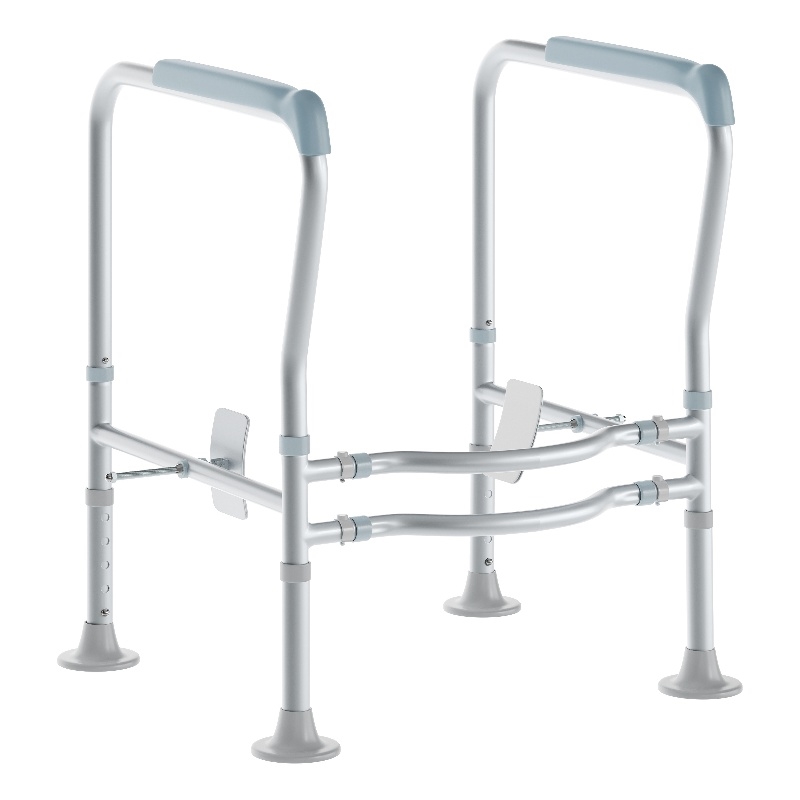 Adjustable Toilet Safety Rail with Padded Handles and Steel Frame-Silver/Gray