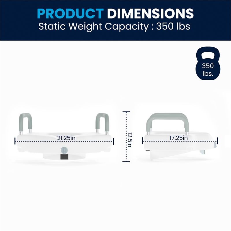 Locking Elevated Toilet Seat Riser with Adjustable Height Arms in White