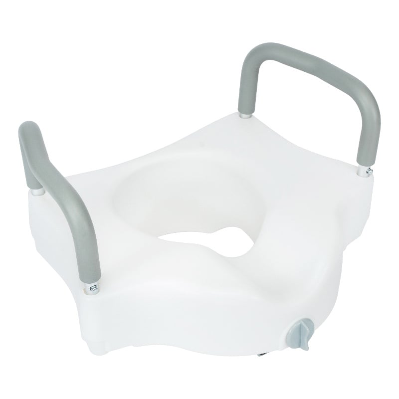 Locking Elevated Toilet Seat Riser with Adjustable Height Arms in White