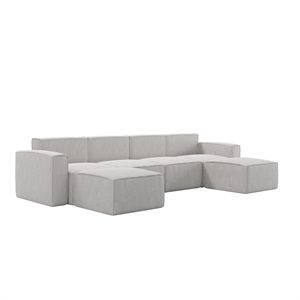 Contemporary 6 Piece Modular Sectional Sofa with 2 Ottomans in Cream Fabric