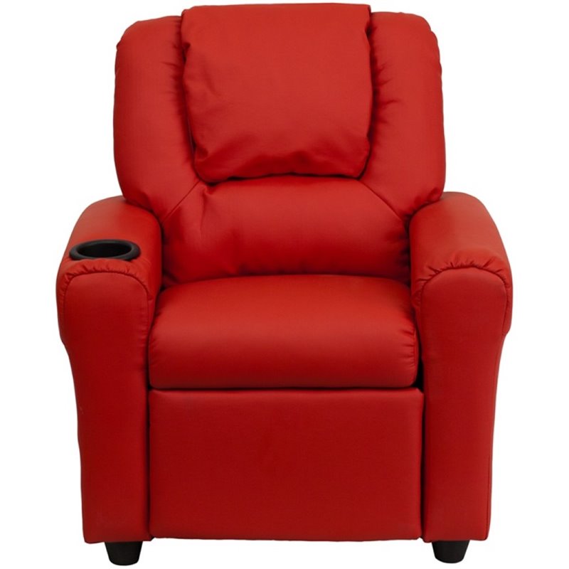 Flash Furniture Vinyl Kids Recliner with Cup Holder & Headrest in Red
