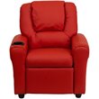 Flash Furniture Vinyl Kids Recliner with Cup Holder & Headrest in Red