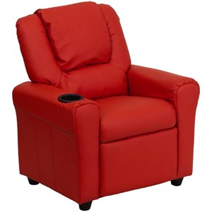 flash furniture contemporary faux leather kids recliner with cup holder arm