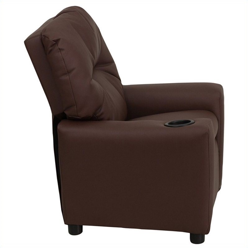 Flash Furniture Leathersoft Upholstered Kids Recliner with Cup Holder in Brown