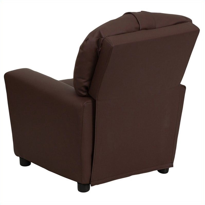 Flash Furniture Leathersoft Upholstered Kids Recliner with Cup Holder in Brown