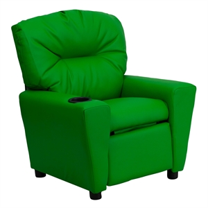 Flash Furniture Vinyl Upholstered Kids Recliner with Cup Holder in Green