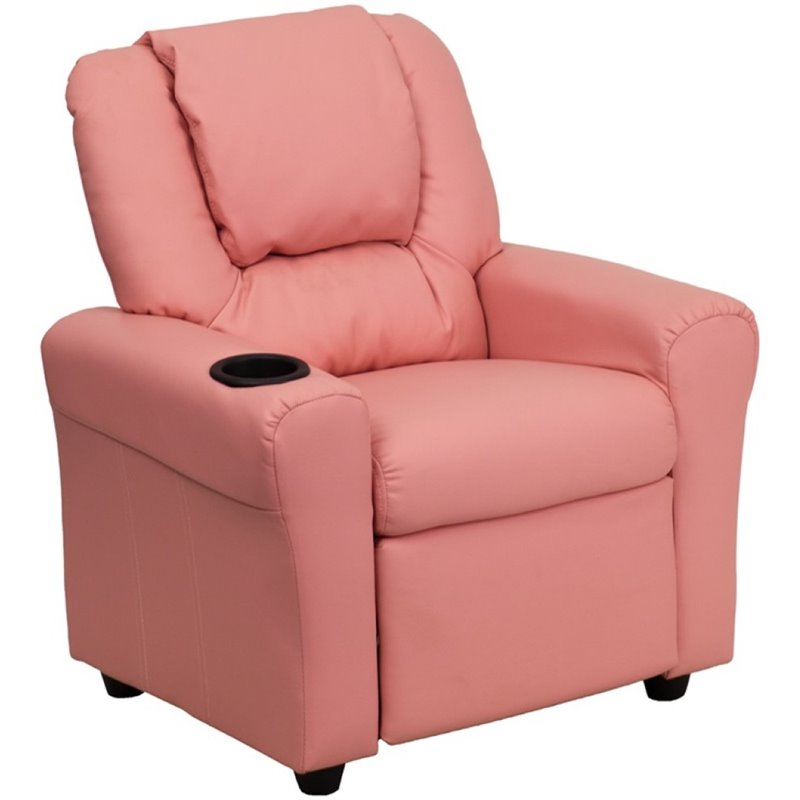 Flash Furniture Vinyl Kids Recliner with Cup Holder & Headrest in Pink ...