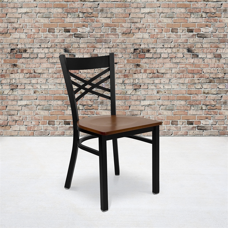 Flash Furniture Hercules Black Back Metal Dining Chair in Cherry