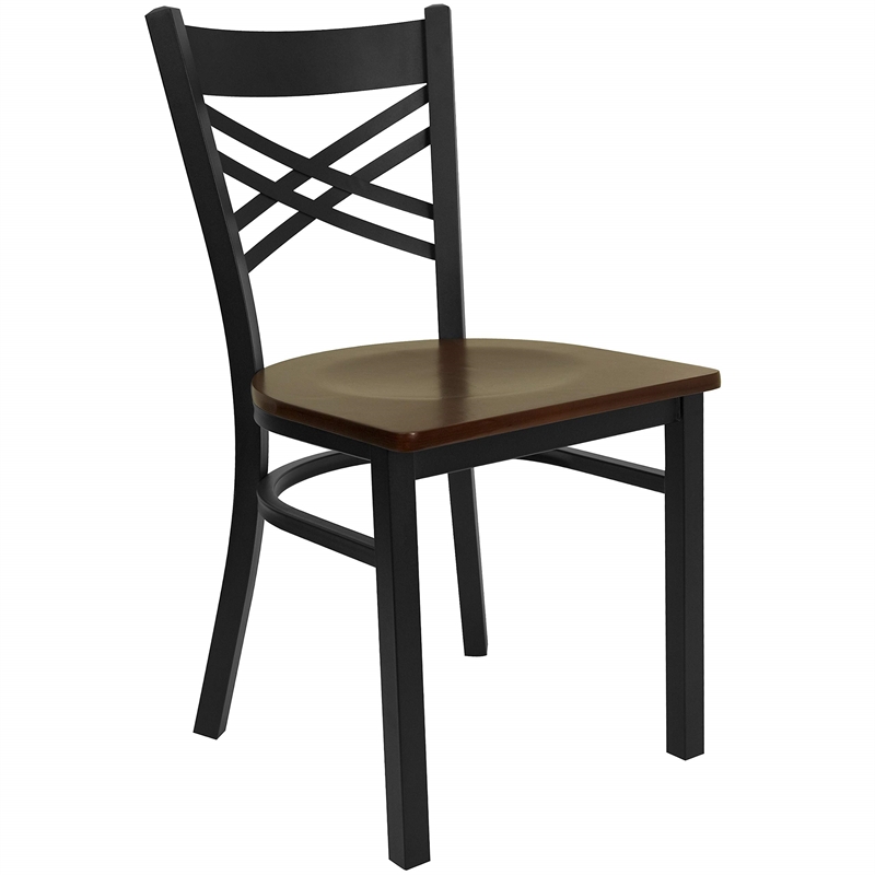 Flash Furniture Hercules Black Back Metal Dining Chair in Mahogany