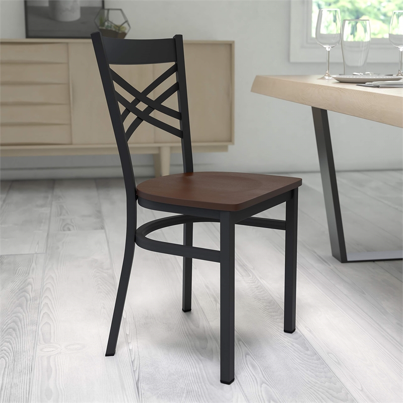 Flash Furniture Hercules Black Back Metal Dining Chair in Mahogany