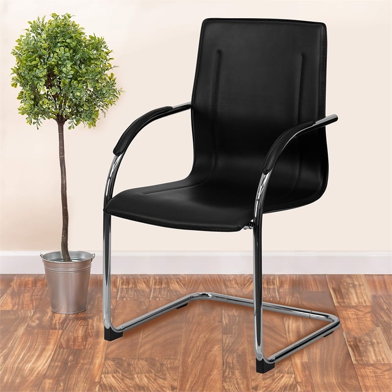 Flash Furniture Side Guest Chair in Black with Chrome Sled Base