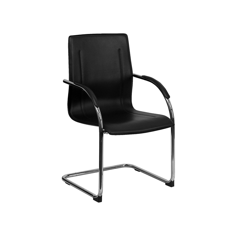 Flash Furniture Side Guest Chair in Black with Chrome Sled Base