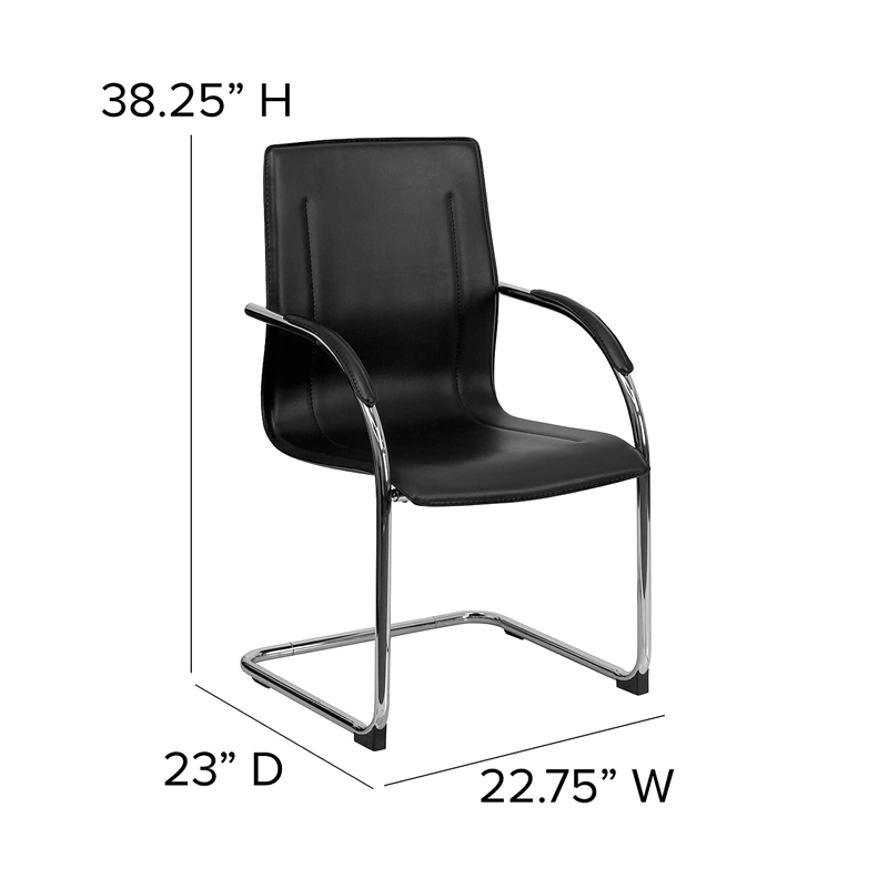 Flash Furniture Side Guest Chair in Black with Chrome Sled Base