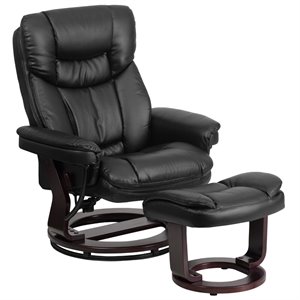 flash furniture plush leather recliner and ottoman with mahogany swivel base