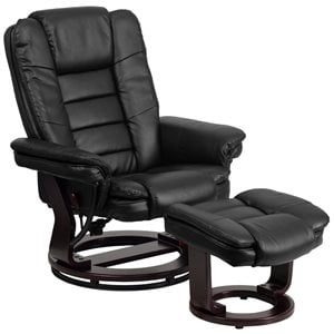 flash furniture leather recliner and ottoman with mahogany swivel base