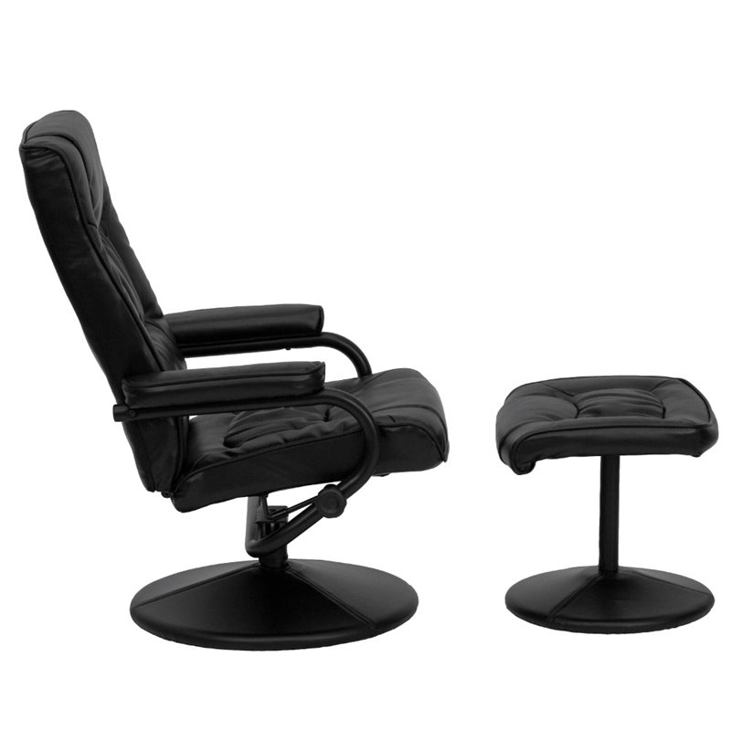 Flash Furniture Leather Recliner and Ottoman with Wrapped Base in Black