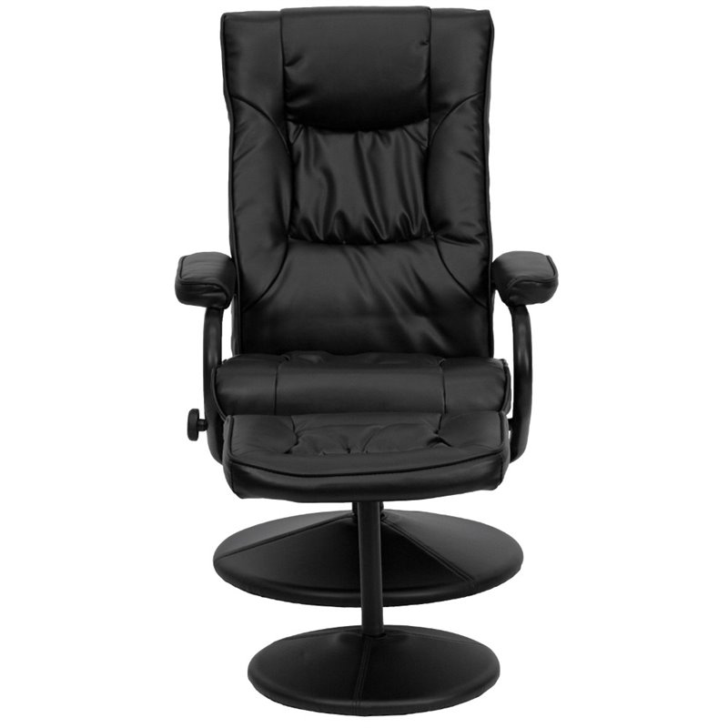 Flash Furniture Leather Recliner and Ottoman with Wrapped Base in Black