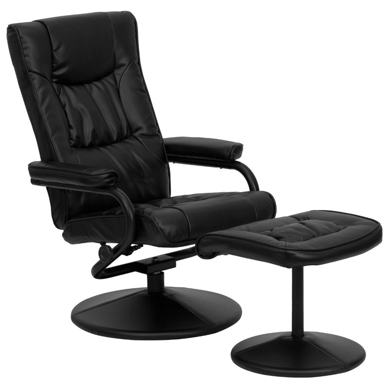 Flash Furniture Leather Recliner and Ottoman with Wrapped Base in Black