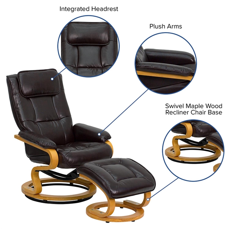 Flash Furniture Contemporary Leather Recliner and Ottoman in Brown