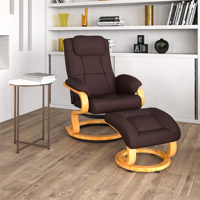 Flash Furniture Contemporary Leather Recliner and Ottoman in Brown