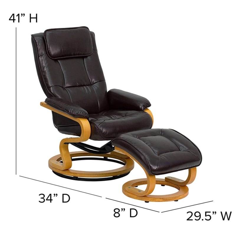 Flash Furniture Contemporary Leather Recliner and Ottoman in Brown