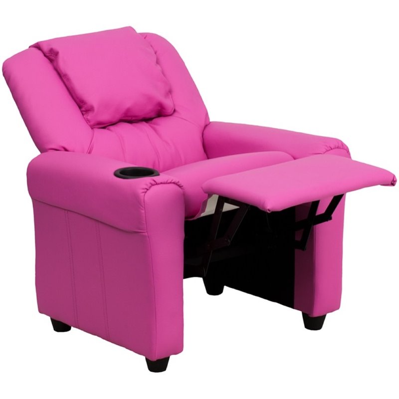 Flash Furniture Vinyl Recliner with Cup Holder and Headrest in Hot Pink