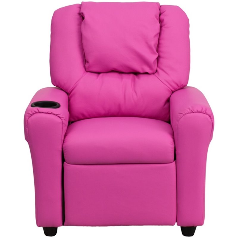 Flash Furniture Vinyl Recliner with Cup Holder and Headrest in Hot Pink
