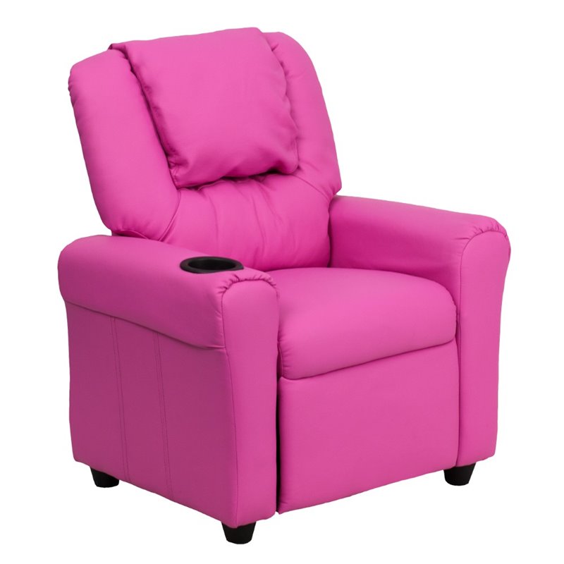 Flash Furniture Vinyl Recliner with Cup Holder and Headrest in Hot Pink