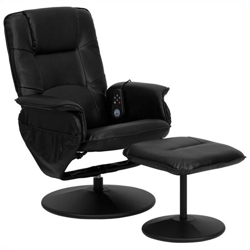 Flash Furniture Leather Massaging Recliner and Ottoman in Black