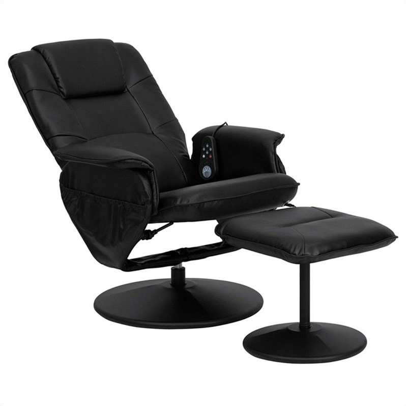 Flash Furniture Leather Massaging Recliner and Ottoman in Black