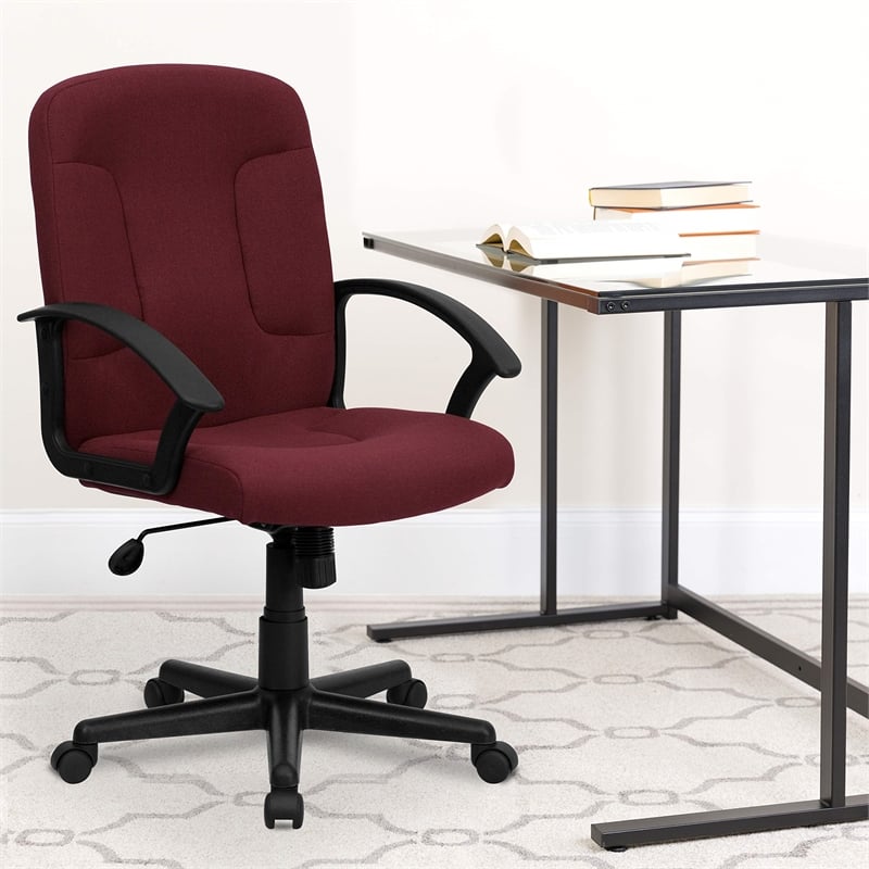 Flash Furniture Mid Back Office Chair with Nylon Arms in Burgundy