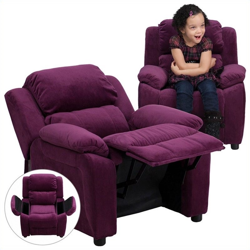 Flash Furniture Storage Arms Microfiber Upholstered Kids Recliner in Purple