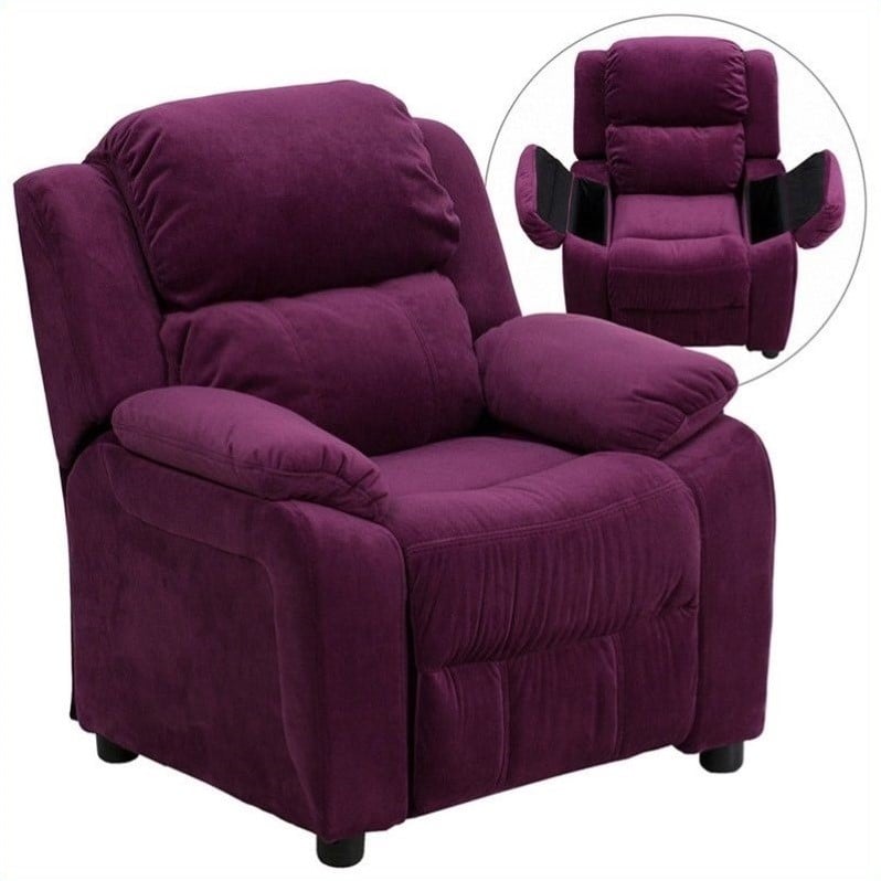 Flash Furniture Storage Arms Microfiber Upholstered Kids Recliner in Purple