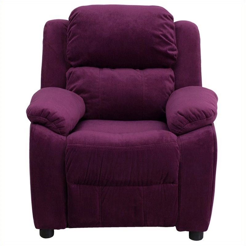 Flash Furniture Storage Arms Microfiber Upholstered Kids Recliner in Purple